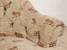 Load image into Gallery viewer, Image 8 of 18: Vintage Lion Print Tufted Barrel Chair with Ruffled Skirt