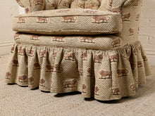 Load image into Gallery viewer, Image 13 of 18: Vintage Lion Print Tufted Barrel Chair with Ruffled Skirt