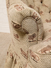Load image into Gallery viewer, Image 17 of 18: Vintage Lion Print Tufted Barrel Chair with Ruffled Skirt