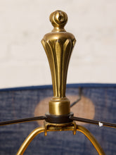 Load image into Gallery viewer, Image 9 of 19: Mid-Century Sculptural Brass & Ivory Table Lamp with Blue Shade