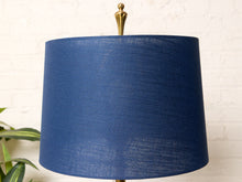 Load image into Gallery viewer, Image 10 of 19: Mid-Century Sculptural Brass & Ivory Table Lamp with Blue Shade