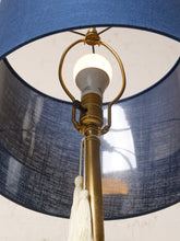 Load image into Gallery viewer, Image 11 of 19: Mid-Century Sculptural Brass & Ivory Table Lamp with Blue Shade