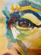 Load image into Gallery viewer, Image 3 of 8: Abstract close-up painting of a face with bold brushstrokes in yellow, green, blue, black, and beige tones.