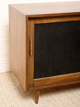 Load image into Gallery viewer, Image 10 of 24: Vintage Wood Credenza with Black Textured Sliding Doors