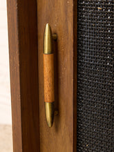 Load image into Gallery viewer, Image 12 of 24: Vintage Wood Credenza with Black Textured Sliding Doors