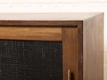 Load image into Gallery viewer, Image 15 of 24: Vintage Wood Credenza with Black Textured Sliding Doors