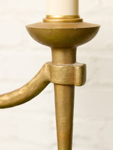 Load image into Gallery viewer, Image 18 of 21: Pair of Vintage Gold-Tone Double-Arm Table Lamps with Ivory Shades