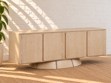 Load image into Gallery viewer, Image 3 of 5: Thera 4-Door Buffet Credenza in Blonde Oak with sculptural curved base and Art Deco detailing