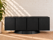 Load image into Gallery viewer, Thera 4-Door Buffet Credenza in Charcoal with sculptural curved base and Art Deco detailing