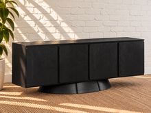 Load image into Gallery viewer, Thera 4-Door Buffet Credenza in Charcoal with sculptural curved base and Art Deco detailing