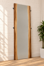 Load image into Gallery viewer, Image 2 of 4: Velez full-length standing floor mirror in Two-Tone Walnut with sculpted live-edge wood frame and curved inner edges