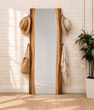 Load image into Gallery viewer, Image 4 of 4: Velez full-length standing floor mirror in Two-Tone Walnut with sculpted live-edge wood frame and curved inner edges