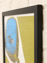 Load image into Gallery viewer, Framed Death Cab for Cutie and The Thermals concert poster with retro television graphic in olive green, blue, red, and black