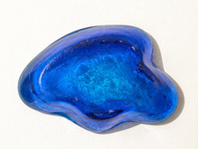 Load image into Gallery viewer, Vintage cobalt blue sculptural art glass ashtray with thick curved edges and organic hand-formed shape.