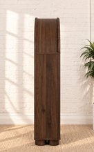 Load image into Gallery viewer, Vivienne dark walnut secretary cabinet with arched double doors, interior shelving, and fold-out writing desk