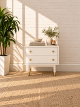 Load image into Gallery viewer, Image 2 of 4: Yvette 2-drawer side table in Chalk White with polished gold details and elevated legs