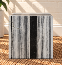 Load image into Gallery viewer, Zelda Noir Blanc black and white marble cube side table with dramatic natural veining.