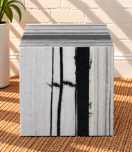 Load image into Gallery viewer, Zelda Noir Blanc black and white marble cube side table with dramatic natural veining.