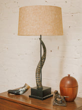 Load image into Gallery viewer, Curved Horn Table Lamp with Woven Shade