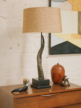 Load image into Gallery viewer, Curved Horn Table Lamp with Woven Shade