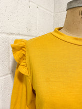 Load image into Gallery viewer, Mustard Knit Blouse with Ruffled Shoulder Detail (L)