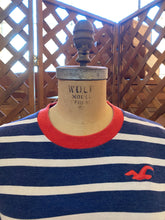 Load image into Gallery viewer, Striped Blue and White T-Shirt with Red Collar (XL)