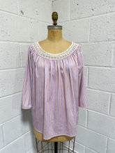 Load image into Gallery viewer, Lilac Striped Blouse with Crochet Neckline