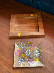 Wood and Floral Enamel Ashtray/Catchall
