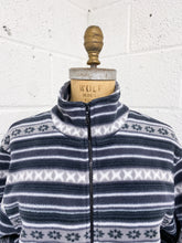 Load image into Gallery viewer, Grey and Black Striped Fleece Zip Up (S)