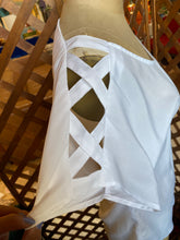 Load image into Gallery viewer, White Express Blouse with Criss Cross Cutouts on Sleeve (S)