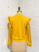 Load image into Gallery viewer, Mustard Knit Blouse with Ruffled Shoulder Detail (L)