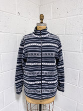 Load image into Gallery viewer, Grey and Black Striped Fleece Zip Up (S)
