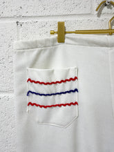Load image into Gallery viewer, Vintage Snow White Polyester pants with Red and Blue Detail - Plus Size