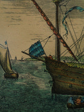 Load image into Gallery viewer, Warship in Profile Hand-Colored Engraving After Bruegel by Frans Huy