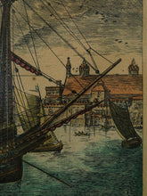 Load image into Gallery viewer, Warship in Profile Hand-Colored Engraving After Bruegel by Frans Huy