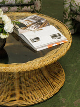 Load image into Gallery viewer, 1970s hourglass Rattan and Glass coffee table