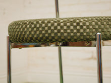 Load image into Gallery viewer, Pair of green checker counter stools in chrome