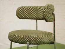 Load image into Gallery viewer, Pair of green checker counter stools in chrome