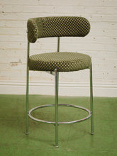 Load image into Gallery viewer, Pair of green checker counter stools in chrome