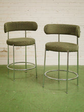 Load image into Gallery viewer, Pair of green checker counter stools in chrome