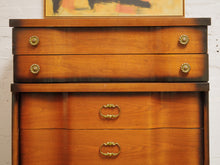 Load image into Gallery viewer, 1950’s Tobacco finish Highboy Dresser by Basset