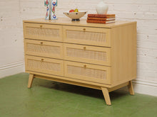 Load image into Gallery viewer, 6 Drawer Blonde Rattan Dresser