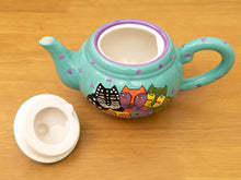 Load image into Gallery viewer, Laurel Burch ceramic teapot Five Whimsical Cats