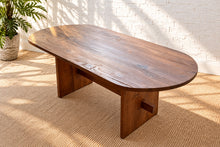 Load image into Gallery viewer, Sunbeam Exclusive Rizzo 60-inch oval pine trestle dining table, three-quarter view