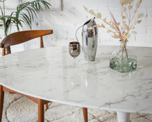 Load image into Gallery viewer, Daisy Faux Marble 60 in Oval Dining Table, White