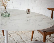 Load image into Gallery viewer, Daisy Faux Marble 60 in Oval Dining Table, White