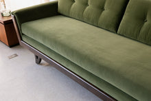 Load image into Gallery viewer, 96" Desmond Walnut Framed Sofa in Olive Green