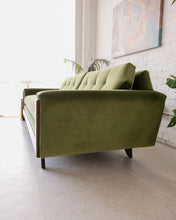 Load image into Gallery viewer, 96" Desmond Walnut Framed Sofa in Olive Green