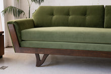 Load image into Gallery viewer, 96" Desmond Walnut Framed Sofa in Olive Green