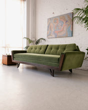 Load image into Gallery viewer, 96" Desmond Walnut Framed Sofa in Olive Green
